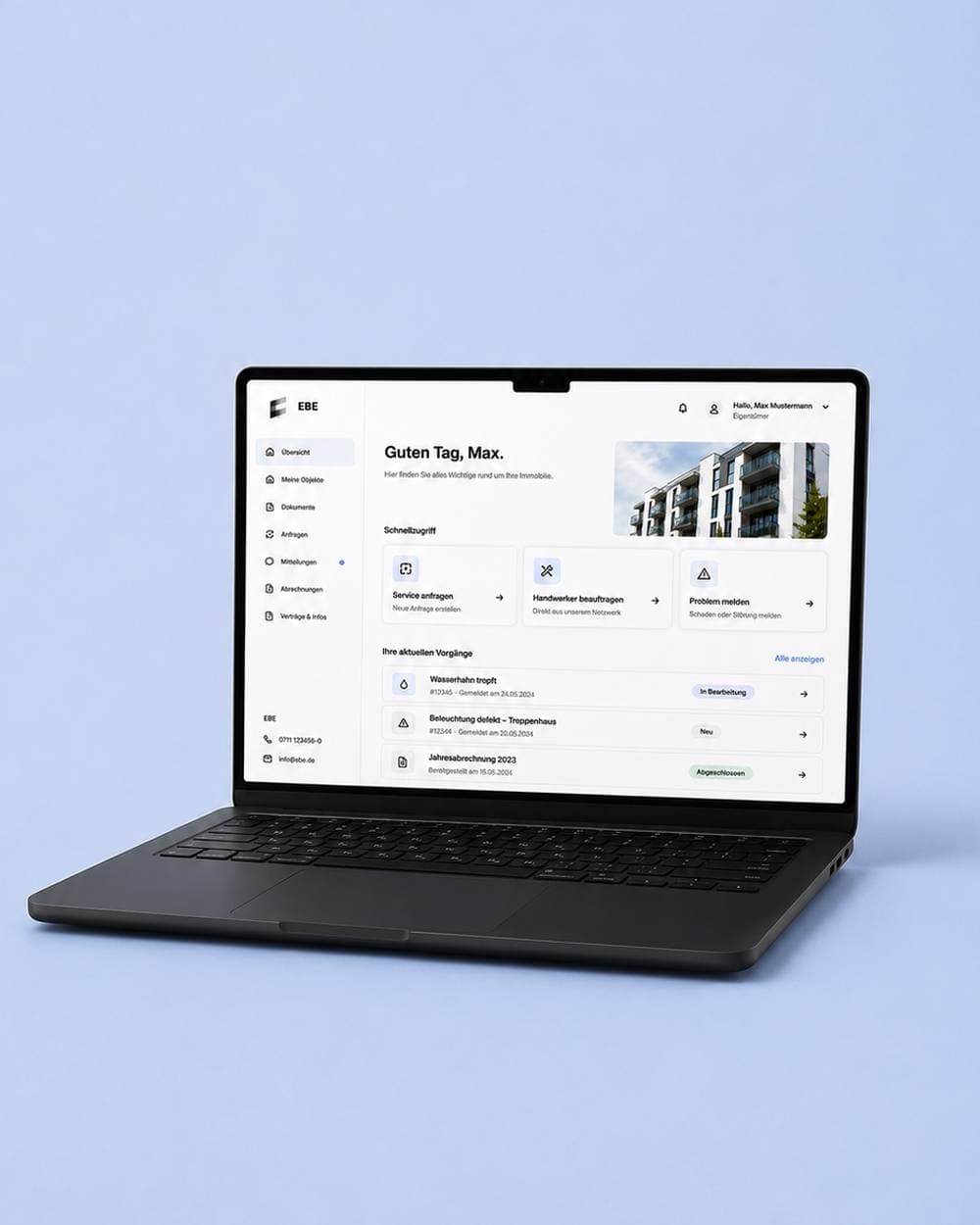 Laptop mit dem EBE-Kundenportal